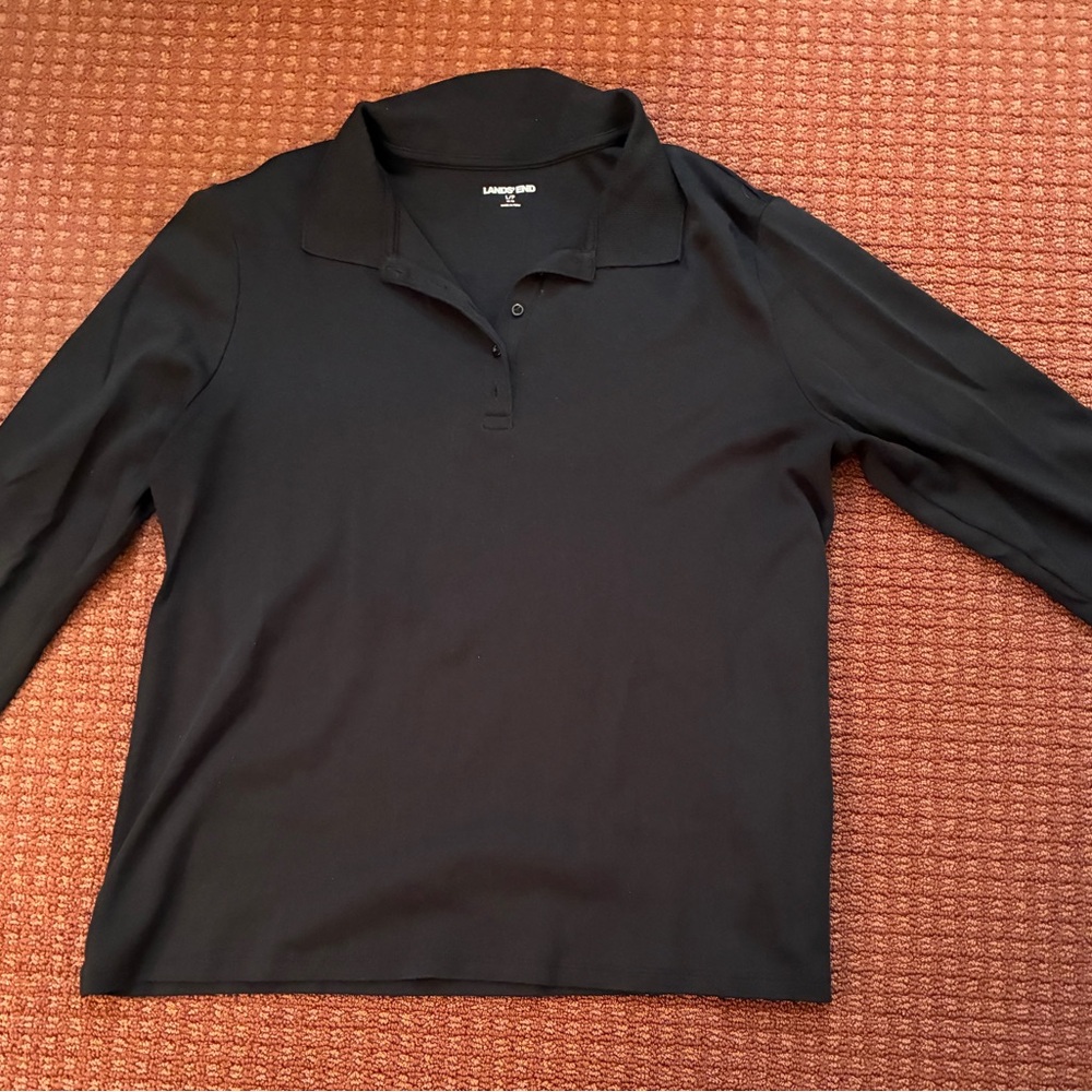 Lands' End Women’s Long Sleeve Black Polo